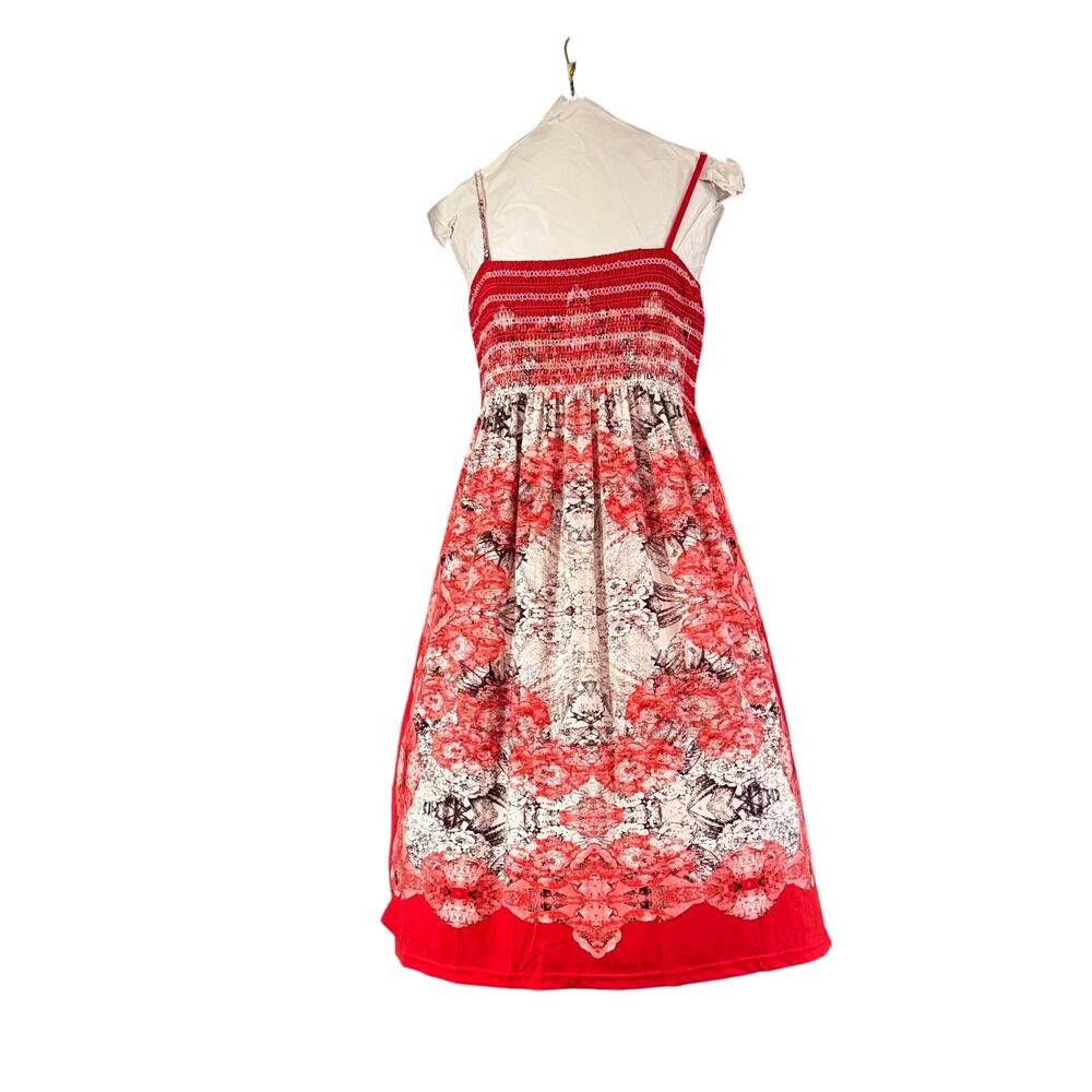 India Boutique One Size Smocked Floral Sundress Red Boho Midi Dress Stretch